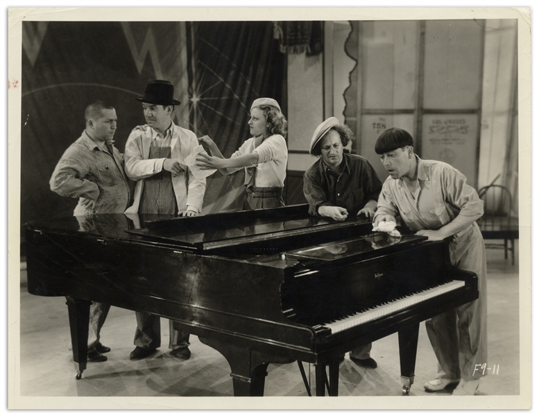 Moe Howard Personally Owned 10'' x 8'' Glossy Photo of Moe, Larry, Curly, Ted Healy & Bonnie Bonnell From the 1933 Film ''Myrt & Marge'' -- Very Good Condition